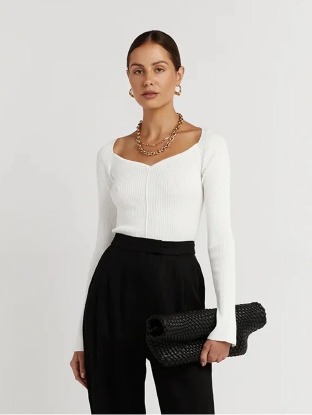 DISSH JANIE WHITE SWEETHEART KNIT TOP M